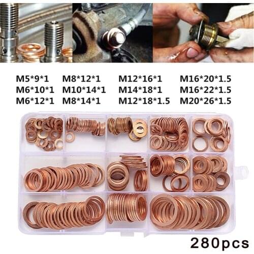 280pcs 12 Size Car Flat Washer Gasket Oil Plug Bolt Drain Crush Seal Ring Box 130*68*22mm Washers With Box Car Accessories