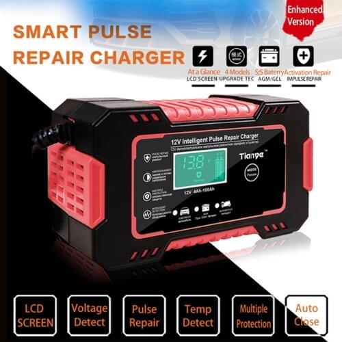 12V 6A Full Automatic Battery-chargers Pulse Repair Digital LCD Display Smart Pulse Repair Charger For Motorcycle Car EU US Plug