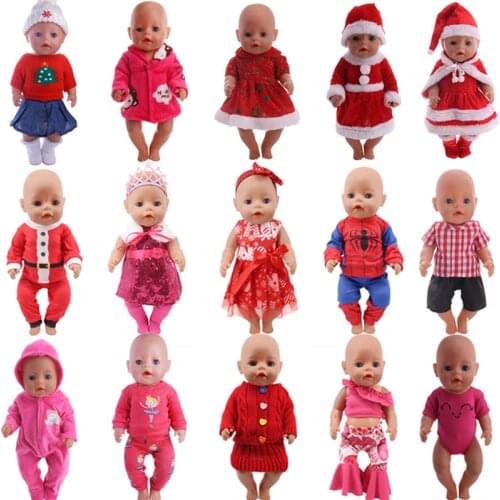Christmas Red Series Clothes For 18 Inch American And 43 Cm Reborn Baby Doll Accessories ,Our Generation, Childrens DIY Gifts