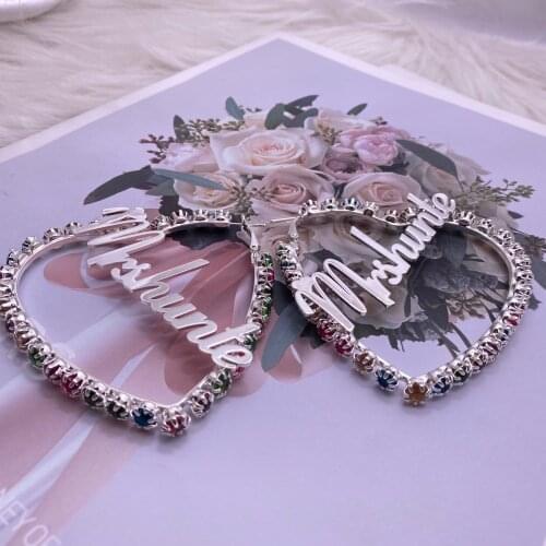 Stainless Steel Heart-Shaped Custom Name Earrings Fancy Diamonds And Zircon Name DIY Earrings Big Earring Wholesale Gift Women