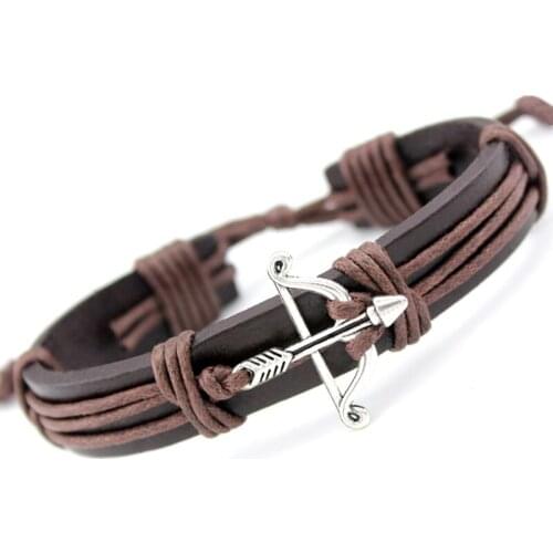 Arrow Eiffel Tower Stars Dragon Dinosaur Skeleton Dog Paw Crown Hairdresser Halloween Skull Sea Turtle Leather Wrap Bracelet Men