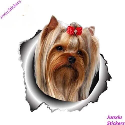 Cartoon animal Yorkshire Terrier Vinyl Car Stickers Torn Metal Decal Animal Window Bumper Pet Dog Car Styling Decor PVC13x13cm