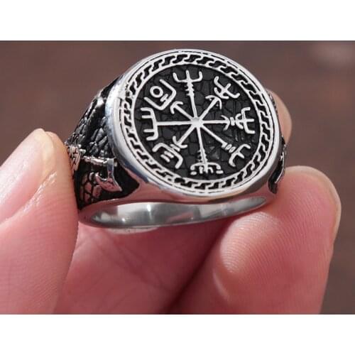Vintage Stainless Steel Viking Compass Ring Men Nordic Biker Double Axe Viking Ring Amulet Fashion Jewelry Gift Wholesale
