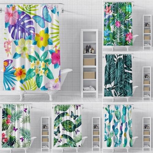 Tropical Leaves Bathroom Curtain Floral Print Waterproof Shower Curtains For Bathroom Fabric Polyester Shower Curtain Home Decor