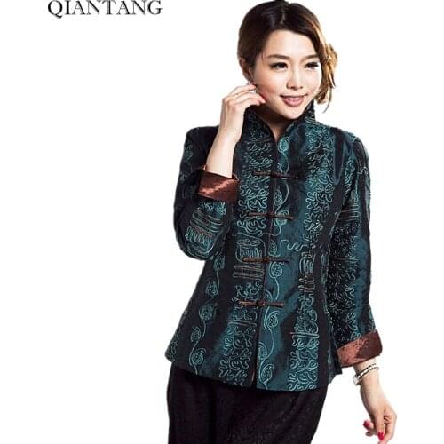 Hot Sale Green Ladies Satin Embroidery Jacket Spring Autumn Long Sleeves Coat Flower Mujer Chaqueta Size M L XL XXL XXXL Mny13D