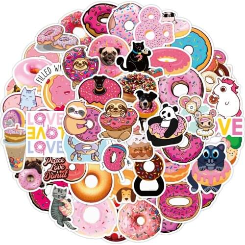 10/50PCS Cute Pink Donuts Animal Cartoon Stickers Aesthetics Laptop Phone Guitar Bottle Girl Graffiti Sticker Decal Kid Toy