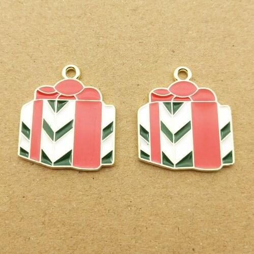 10pcs 19x20mm enamel christmas gift box charm for jewelry making crafting fashion earring pendant necklace bracelet charms