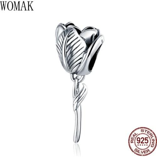 100% 925 sterling silver woman brand jewelry tulip charm fit 3MM bracelet original retro beads charms making girl gift DIY