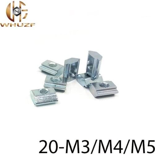 100pcs 20-M3 20-M4 20-M5 T sliding nuts block square nut carbon steel for 2020 series slot 6 aluminum profile connectors