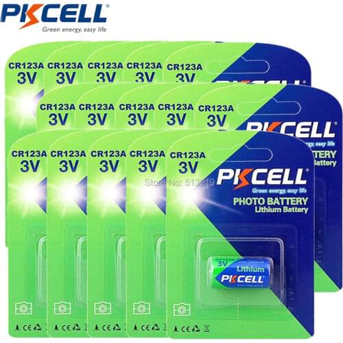 15Cards CR123A PKCELL 3V CR123 123A CR17345 KL23a VL123A DL123A 5018LC EL123AP SF123 Li-ion Non-rechargeable Lithium Battery