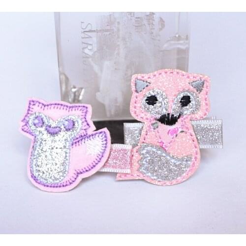 20pcs/lot Pink Glitter Felt Fox Hairpins Cartoon Animals Hair Clips Small Hair Accessories Thin Felt Owl Bird Barrette Pink Fox