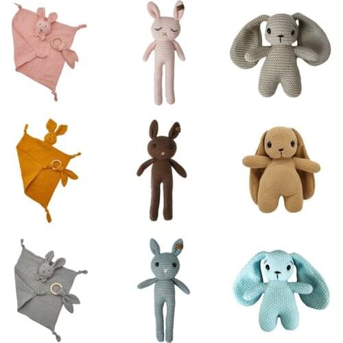 2021 1pc ins andmade rabbit crochet wool doll wool animal stuffed plush toy baby soothing newborn baby photography and daily toy