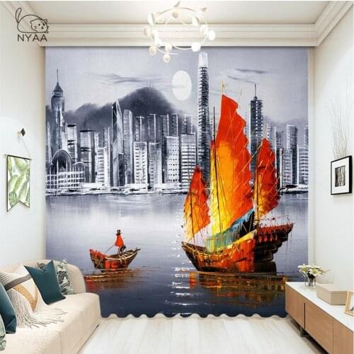 3D Scenery The Window Sea Sailing Boat Hook On The Wall Curtains Kitchen Decoration Bedroom Curtain Valance Micro Shading