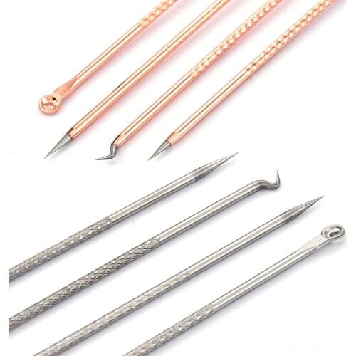4Pcs/set Stainless Steel Rose Gold Silver Acne Needles for Picking Professional Removing Blackheads Cleaning Beauty Tools
