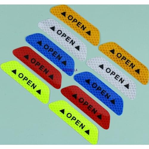 4PCS/set Car Door Stickers Universal Safety Warning Mark OPEN High Reflective Tape Auto Driving Safety Reflective Strips