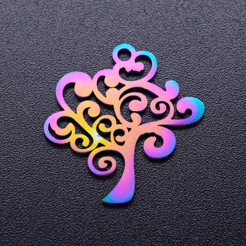 5pcs/lot 100% Stainless Steel 19x21 Tree of Life diy Charms With Rainbow Plated Wholesale Jewelry Making Pendant Never Tarnish
