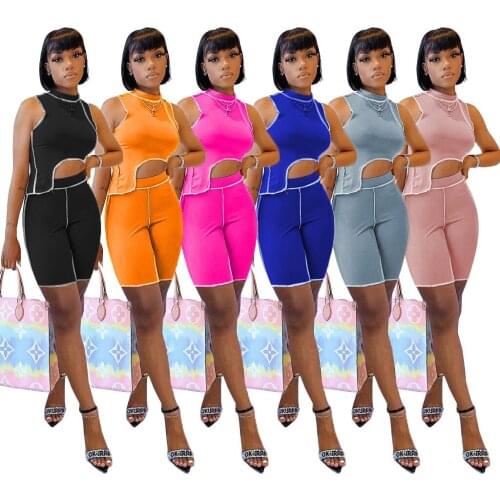 Adogirl Active Sweatsuit Womens Two Piece Set Patchwork Sleeveless Irregular Crop Top And Knee Length Pants XS-2XL Tracksuit