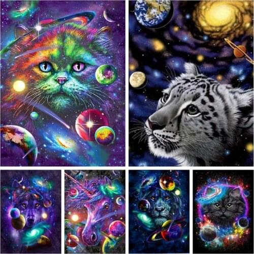 Diamond Embroidery Cat Animal Lion Full Square Cross Stitch Diamond Embroidery Mosaic Universe Poster Home Decor
