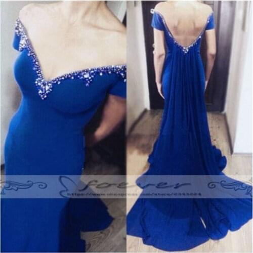 Noble Graceful Rhinestone Beaded Long Evening Dresses 2019 Sexy Backless Mermaid Formal Gowns With Deep V-Neck Vestido De Festa