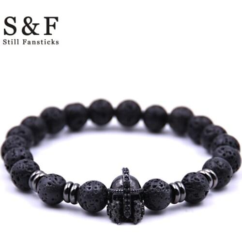 Lava Stone Helmet Bracelet Mens Beads Jewelry Handmade Charm Copper Bracelets For Women Men Bileklik Pulseira Masculina Feminina