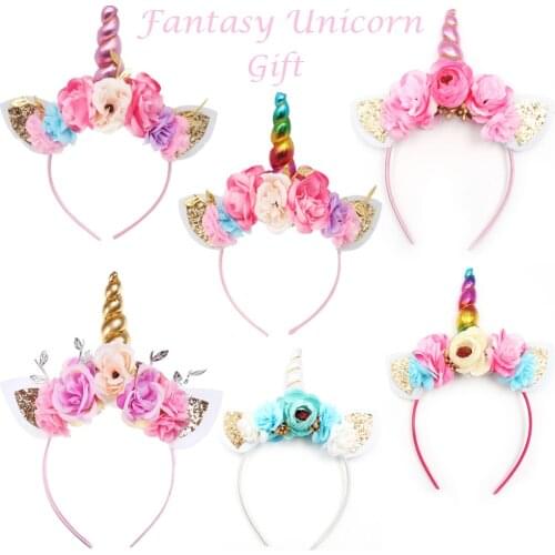 Kids Baby Girls Hairbands Unicorn Party Headwear Horn Flower Hair Band Fancy Cosplay Kids Baby Accessories