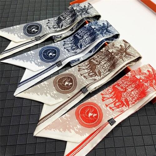 Designer Luxury Scarf Flamingo Printed Mulberry Silk Womens Scarf Summer Narrow Tie Handbag Ribbon Ladies Fashion Hairband M1