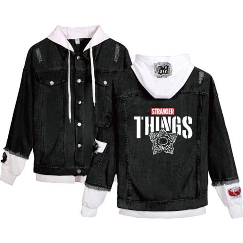 Aikooki New Fashion Stranger Things Denim Jackets Stitching Autumn Coat Young People hoodies Long Sleeve Popular Hoodies
