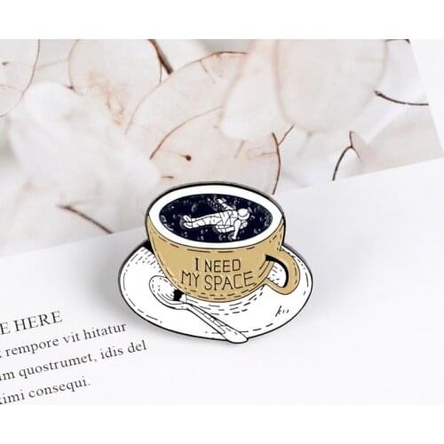Coffee cup enamel pin Astronaut Bathing floating Space badge brooches Exploring adventure Space Lapel pin jewelry Shirt bag gift