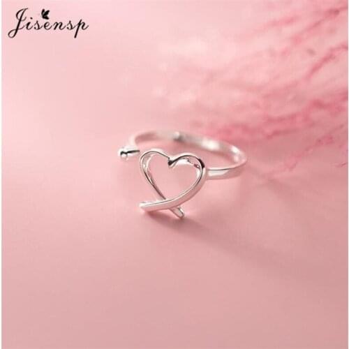 Jisensp 925 Sterling Silver Finger Rings Fashion Heart Shaped Wedding Ring for Woman Female Statement Engagement Party Jewelry