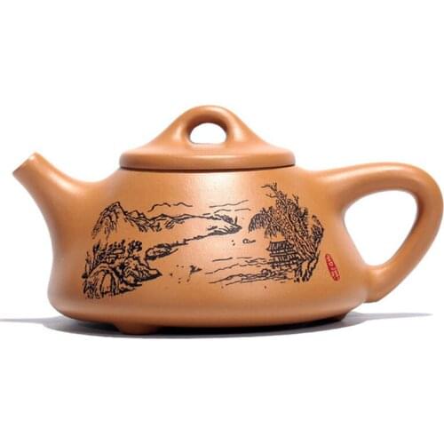 Yixing Stone Scoop Handmade Tea Pot Landscape Painting Household Teapot Teaware Chinese Style Kungfu Pot Friend Gift