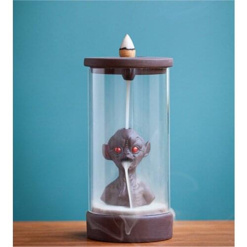 Ceramic Backflow Incense Burner with Glass Cover Devil Aliens Incense Burner 50pcs Free Gift Creative Office Home Decoration