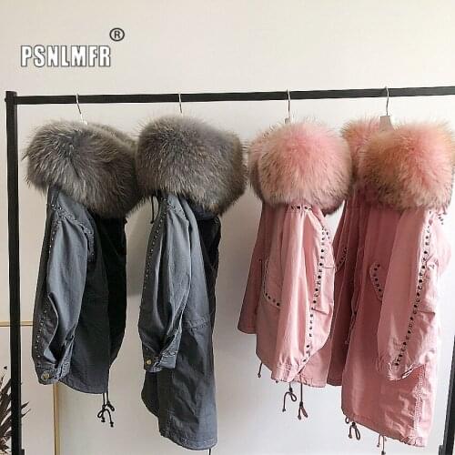Rivet Motorcycle Style Detachable Real Fox Fur Liner Parka With Natural Raccoon Trim Collar Autumn Winter Warm Casual Overcoat