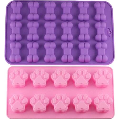 Mujiang Puppy Dog Paw and Bone Ice Trays Silicone Pet Treat Molds Soap Chocolate Jelly Candy Mold Cake Decorating Baking Moulds