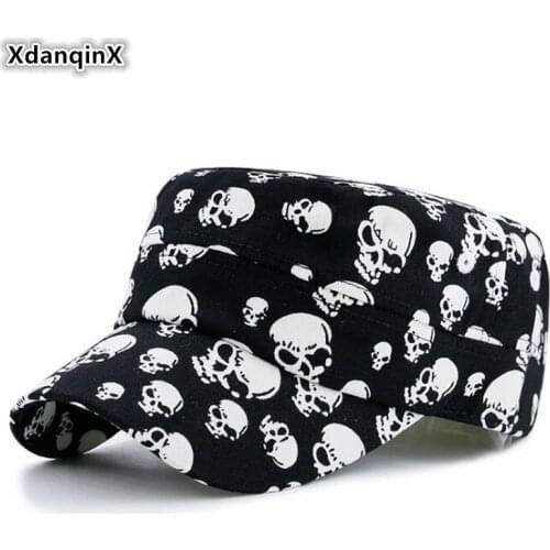 XdanqinX Mens Flat Cap 100% Cotton Army Military Hat 2020 New Personality Skull Pattern Hip-hop Hats Adjustable Size Brand Caps