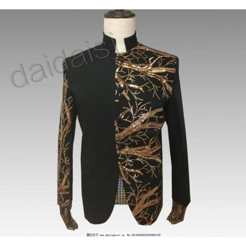 S-5xl New Stand Collar Sequin Jackets Stage Chorus Singer Costumes Mens Stitching Blazers Formal Dress Singer Host Costume