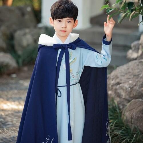 2021 New Chinese Style Plush Thickened Childrens Clothing Suit Childrens Hanfu Boy Ancient Costume Cosplay Tang Suit Winter