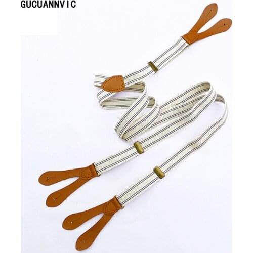 New Suspenders unisex leather strap England vintage leather buttons pants braces men and women suspeders