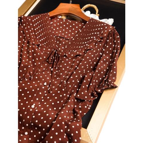 Shirt Dress for Women 100% Silk Midi Dress Female Elegant Korean Fashion Ladies Dresses Polka-dot Summer 2021 Robe Femme Pph4956