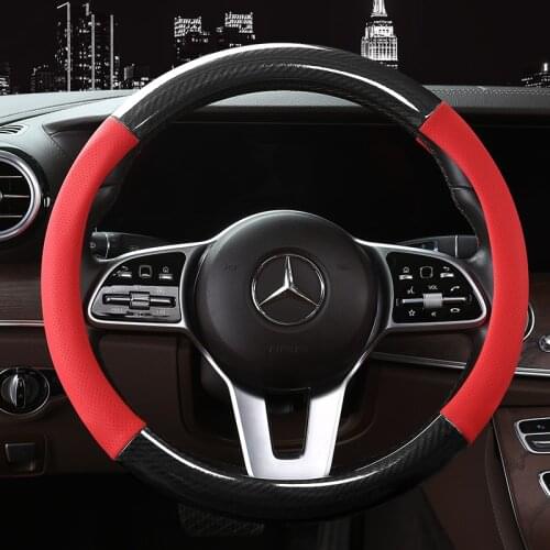 Anti Slip Car Carbon Fiber Steering Wheel Cover for Mercedes Ben AMG 38cm Models A C CLA E GLA GLC GLE S B CLS Class Accessories