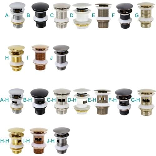 Pop Up Basin Drain Waste Stopper Spring Push Overflow Chrome White Matt Black Rose Gold Bronze Gun Metal Grey with/no Hole