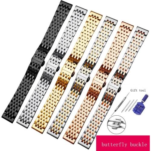 Stainless steel strap 12 14 15 16 18 19 20 21 22 23 24mm black silver golden wristband for men and women Universal watch chain