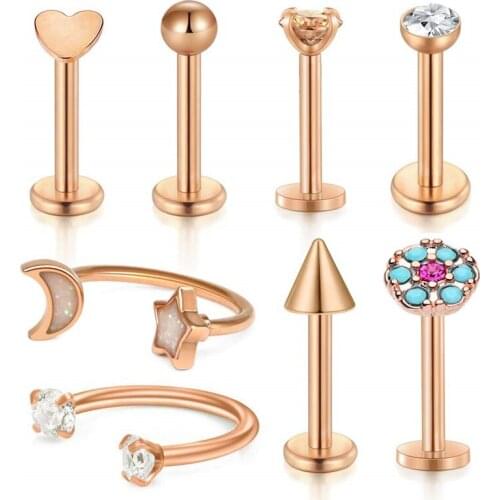 Cartilage Tragus Earrings,16G Stainless Steel Labret Monroe Medusa Lip Rings Rook Daith Forward Helix Earring Stud Barbell