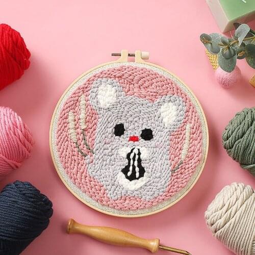 Cute Mouse Punch Needle Kits for Beginner, DIY Embroidery Kit, Punch Needle Kit with Yarn, Punch Needle Pattern, Rug Hook