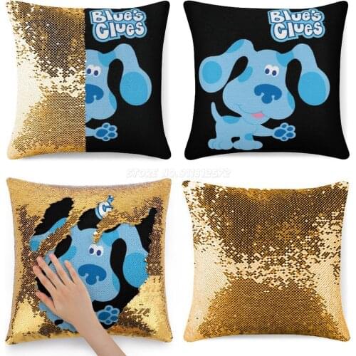 Blues Clues Sequin Pillowcase Glitter Throw Pillow for Party Cafe Home Sofa Blues Clues Blue Clues Kids Cartoon Steve Clue Dog F