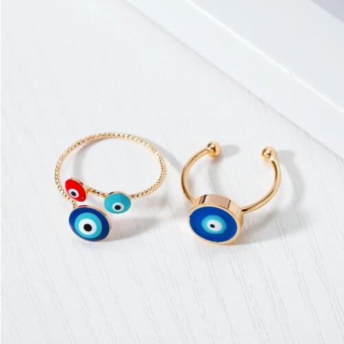 Dayoff Turkish Turkey Evil Eye Finger Rings For Women Jewelry Gold Party Ring Trendy Adjustable Wedding Party Rings R242