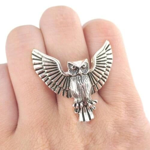 Creative Unisex Ancient Silver Color Craved Lovely Owl Animal Copper Ring for Women Men Party Jewelry Accessories Size 5-11