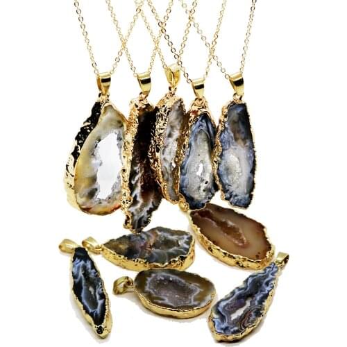 High Quality Natural Stone Necklace Crystal Onyx Semi Gem Slice Necklace for Unisex Elegant Natural Onyx Pendant Necklace