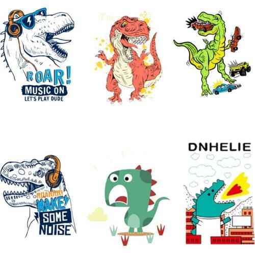 Iron Patches for Clothing Top Cute Dinosaur Cars Clothing Applications Toppe Heat Transfer Stickers Clothes Stripes Diy T-shirt