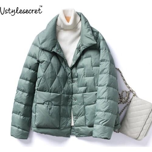 Ultralight Women White Duck Down Coat Warm куртка женская Trendy Loose Puffer Jacket Autumn Winter 2021 Pockets Doudoune U10820