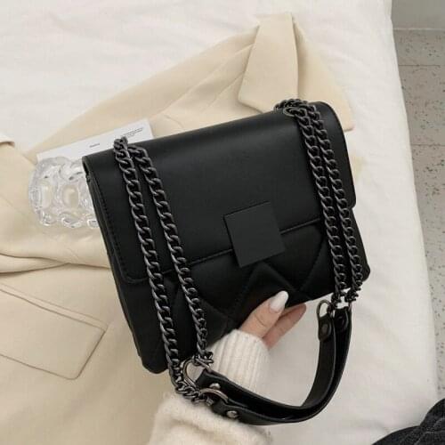Women Chain PU Leather Crossbody Bags Simple Shoulder Bags Lady Small Handbags Purses Hand Bag